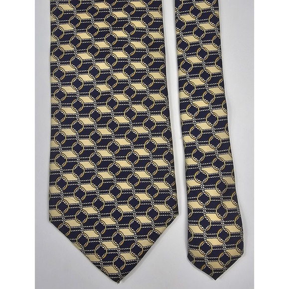 PAOLO GUCCI 100% Silk Tie‎ Made in Italy-Yellow Gold Navy Blue Chain Designer - Picture 6 of 7